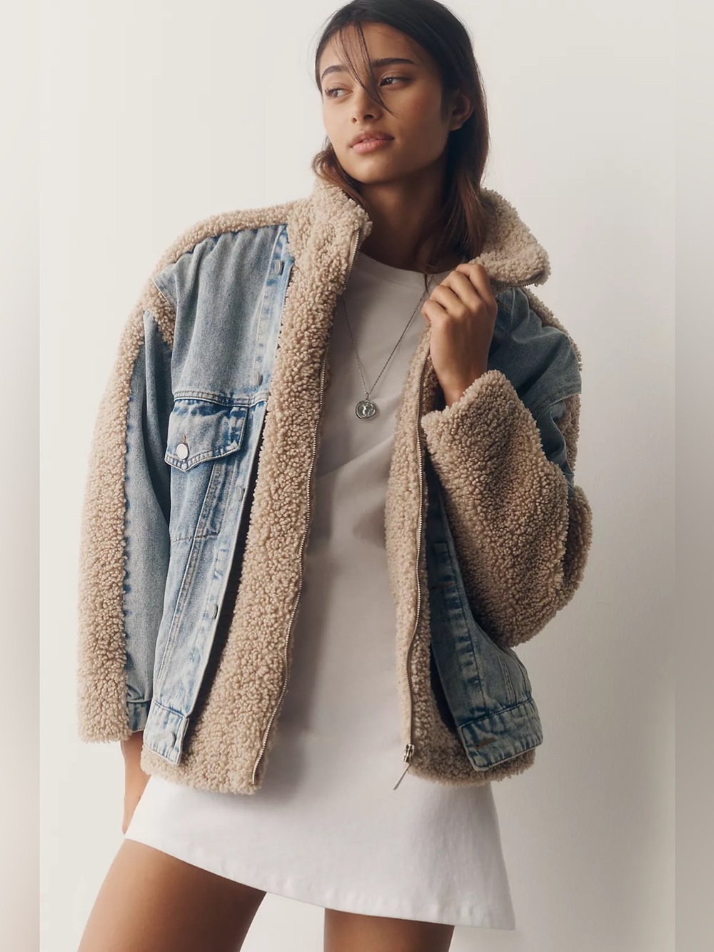 Anthropologie BLANKNYC Fuzzy Wuzzy Denim Jacket Size Small Oversized Denim